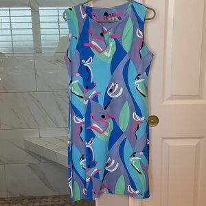 Blue Abstract Pattern Sleeveless Midi Dress